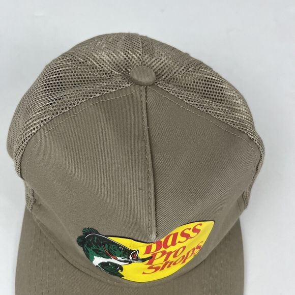 Bass Pro Shops Logo Mesh Fishing Hunting Trucker Cap Beige Snapback Hat - Picture 5 of 12